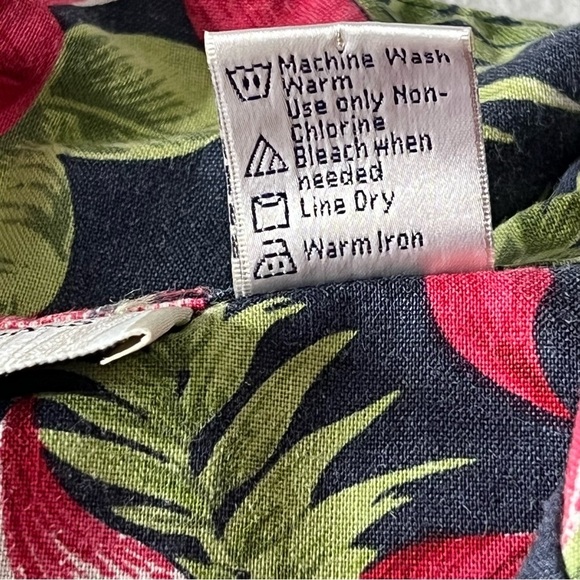 Lemon Grass~Linen Blend~Women  Large Shirt~Green Leaf Floral~Short Sleeve Button - Picture 6 of 6